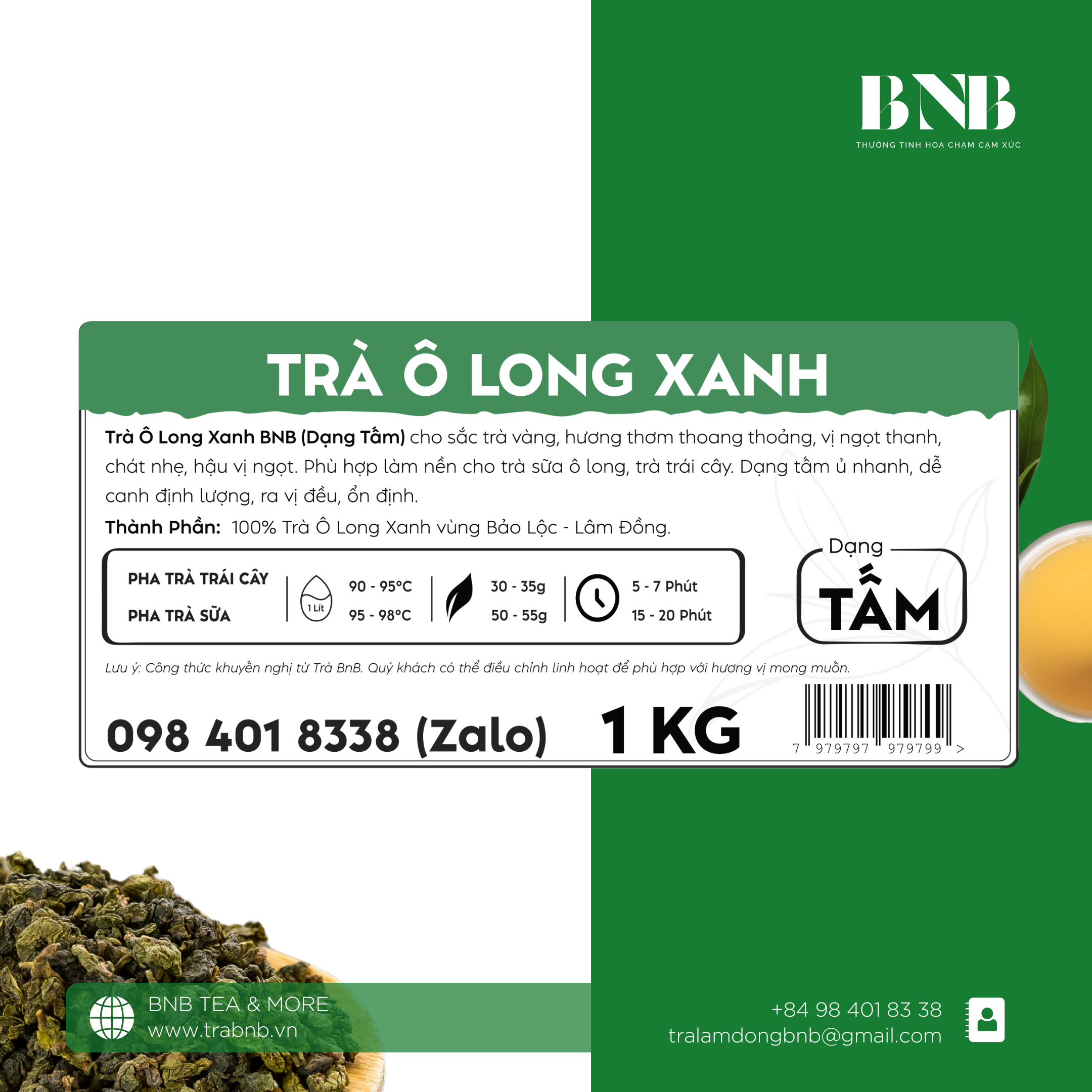 Trà Ô Long Xanh BNB  (Tấm)- 1 KG